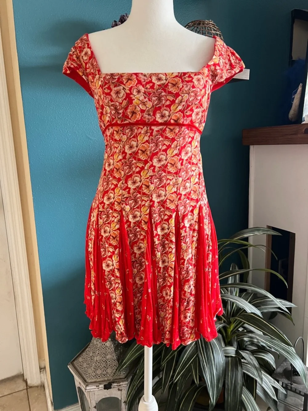 Free People Ponderosa Red Floral Backless Tie-Back Mini Dress - Picture 3 of 5